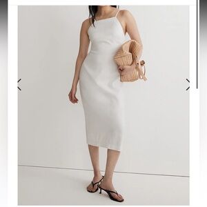 Madewell Goldie midi dress white 100% linen spaghetti straps waisted
